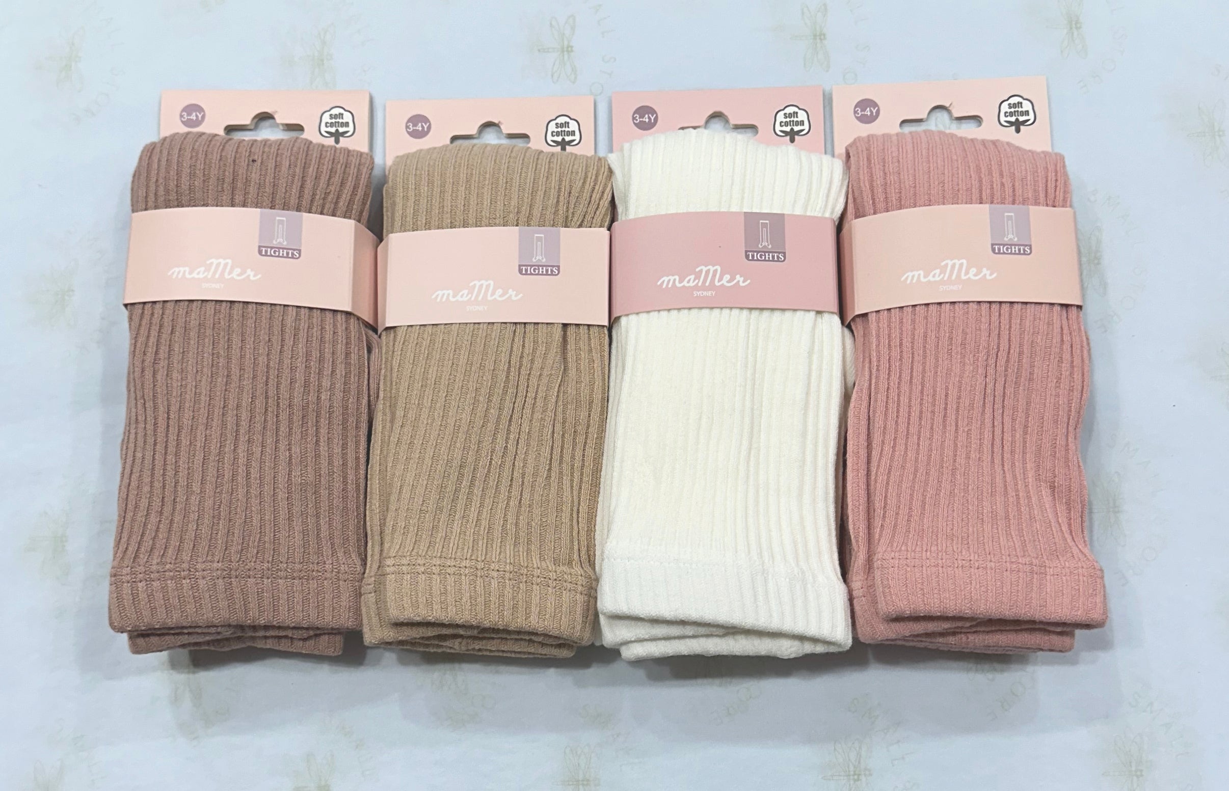 3 pack cotton tights: dusty pink, white, pink or cream: 0-6M only left